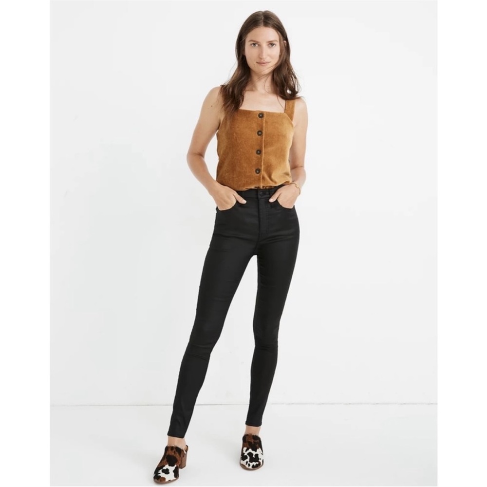 Madewell Black 10" High-Rise Coated Denim Vegan Faux Leather Skinny Party Jeans